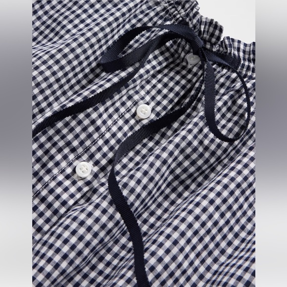 DOEN x GAP Navy blue and White Gingham Crop Blouse with Tie Front Sz Small NWT - Picture 5 of 5